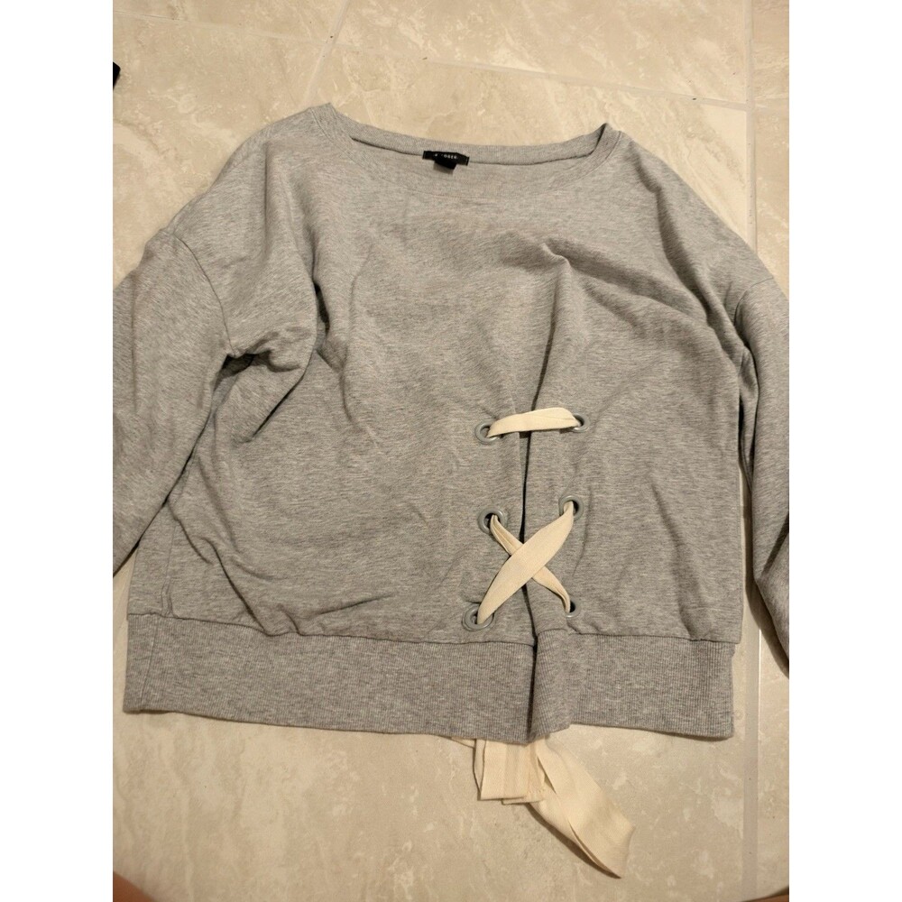 Halogen Gray Front Tie Balloon Sleeve Sweatshirt M Heathered Crew Neck Nordstrom